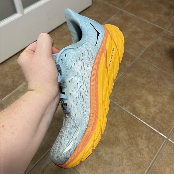 Hoka Clifton 8 Baby Blue and Orange Sole Sneakers in 8.5 - Picture 13 of 14